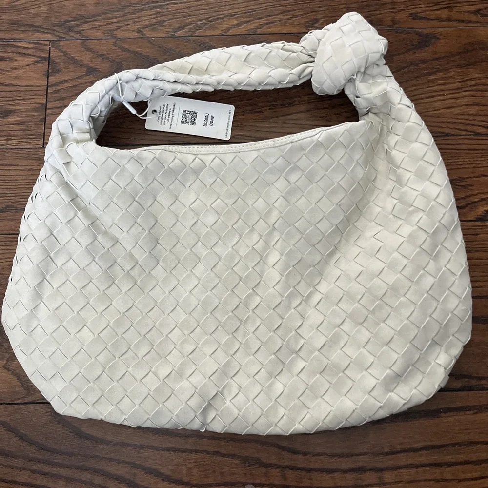 Urban Expressions Vanessa Large Woven Hobo Bag Bone Ivory Anthropologie NWT